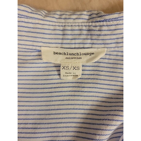 Beach Lunch Lounge Button Up White Blue Pin Striping XS - Picture 7 of 9